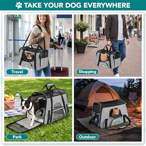 PetAmi Airline Approved Pet Carrier for Cats & Small Dogs, Small Light Gray | Soft Sided TSA Travel Bag, Sherpa Bed, Breathable Mesh Ventilation, Collapsible Bowl, Fits Under Seat, Up to 18 lbs - color: Light Gray, size: Small - 17"L x 10.2"W x 11.2"H