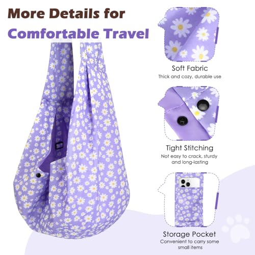 Pawaboo Small Dog Sling Carrier | Reversible Puppy Small Pet Carrier,Hands Free,Safety Buckle,Storage Pocket for Travel,Outdoor Activities Purple Daisy - color: Purple Daisy