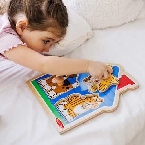 Melissa & Doug Pet Animals Jumbo Knob Puzzle, Wooden Peg Puzzle for Toddlers, Educational Toy for Shape Recognition and Fine Motor Skills, Ages 1+ - size: Small, style: Pets