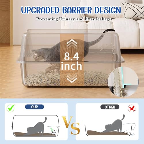 Stainless Steel Cat Litter Box, High Wall Kitty Litter Box for Small Cats, Metal Litter Box with Lid, Non-Sticky, Anti-Leakage, Easy Cleaning, Include Cat Mat and Scoop, 17.2"x13.2"x8.4" - color: 1 Pack Grey