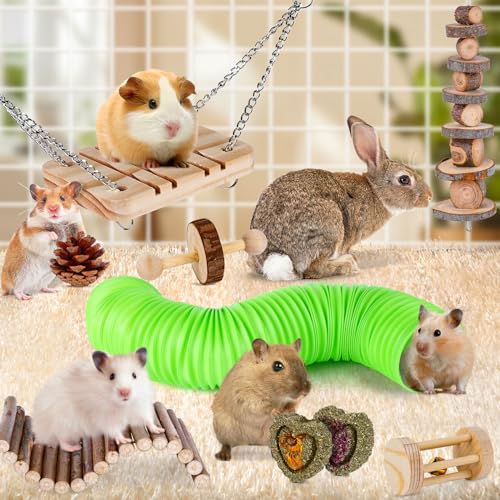 Hamster Toys Set, Guinea Pig Toys Bunny Small Animal Chewing Toy for Cage | Chinchillas, Gerbils, Rats, Rabbit Rodents Teeth Care Toys, Apple Wood Timothy Hay Mouse Toy Swing Seesaw Bridge - size: 28Pack-hamster toys
