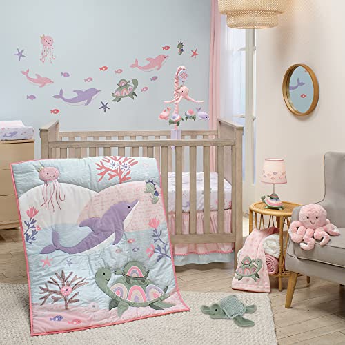 Lambs & Ivy Sea Dreams Soft White 100% Cotton Nautical Ocean Fitted Crib Sheet - color: Sea Dreams