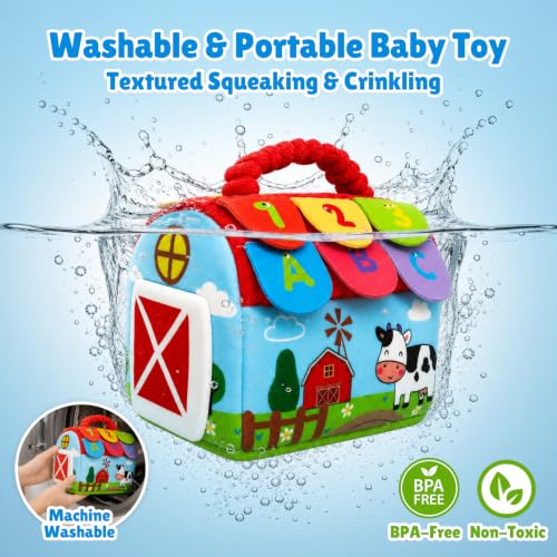 Baby Toy Barn with Plush Stuffed Farm Animals Baby Sensory Toy Tummy Time Learning Toy Soft Soothing Toys for Babies 0-36 Months Baby Shower 1st Birthday Gifts - color: Mix