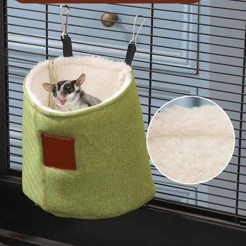 Sugar Glider Hanging Sleeping Pouch, Warm Soft Bed for Small Pets | Double layer thick construction, machine washable fabric,enclosed privacy nest, resting shelter for small pets - color: Green