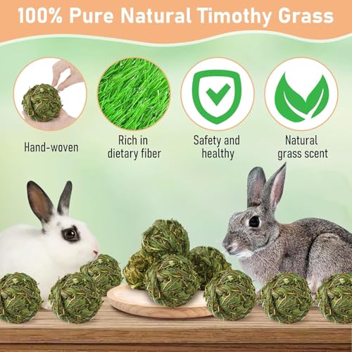 Hamiledyi 10 Pcs Rabbit Chew Ball Timothy Grass Ball Small Animal Activity Play Chew Toys Teeth Grinding for Bunny Rabbits Hamster Guinea Pigs Gerbils Chinchillas - style: Round 10 PCS