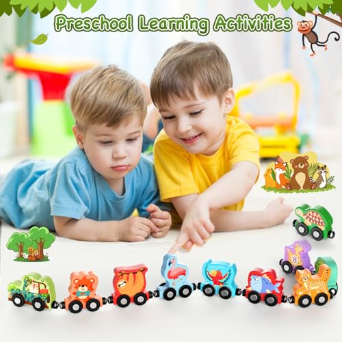 Zeoddler Toys for Toddlers, 11 Magnetic Wooden Animals Train Set, Montessori Toys for Toddlers, Learning Activities, Sensory Activities for Kids, Birthday Gifts for Boys, Girls - style: Forest Animal