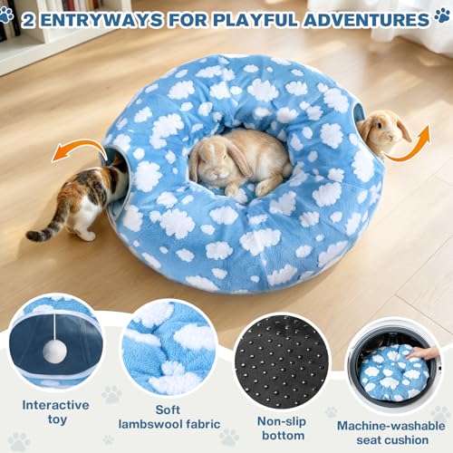 3-in-1 Bunny Tunnel Bed,Collapsible Rabbit Tunnel Toy,Portable Playground | Multi-Functional Collapsible Tunnel Tubes Toys, Three Play Shapes, Suitable for Cats, Puppies, Rabbits, and Ferrets - color: Blue