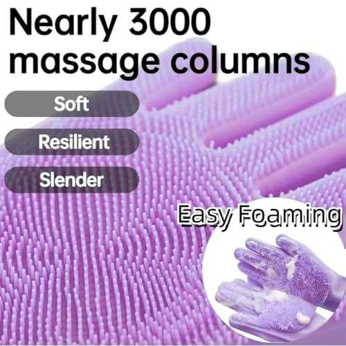 Dog Washing Gloves, Pet Grooming Gloves with Soft Brushes, Bathing and Massaging for Dogs and Cats, Silicone Heat Resistant Cleaning Gloves with High-Density Teeth (Purple) - color: Purple