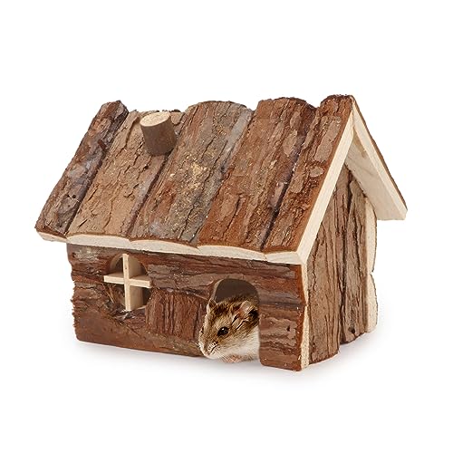 Wontee Hamster Wood House Hamster Hideout Hut for Dwarf Hamsters Mice Small Gerbils (Small)