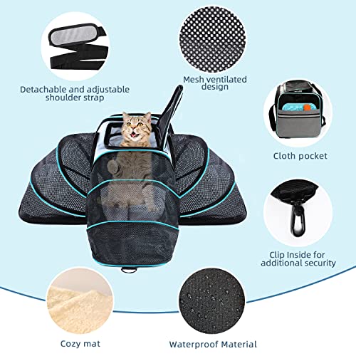 Cat Dog Airline Approved Expandable Pet Carrier for Small Pets | Removable Pad, Pockets, TSA Compliant, Soft-Sided, Breathable Mesh Window - size: 43.0"L x 32.0"W x 12.0"H