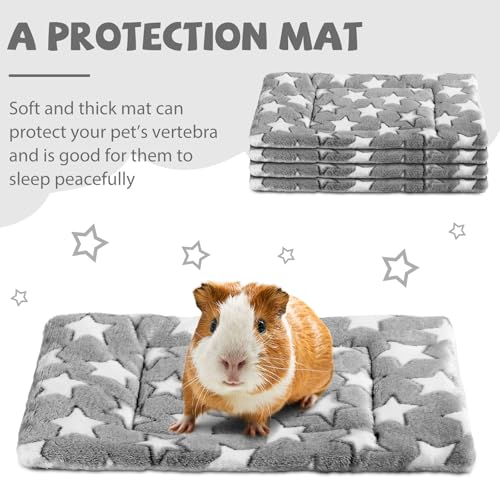 Haull 4 Pcs Waterproof Guinea Pig Bedding Soft Dog Cat Bed Crate Mat Small Animal Plush Cage Liners Rabbit Bunny Kennel Pad Reversible Cozy Pee Thickened Hamster Pad(Gray Star,13 x 10 Inch) - size: 13 x 10 Inch
