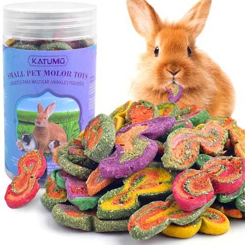 KATUMO Rabbit Chew Toys, 180g Timothy Grass Treats Small Animal Molar Toys for Guinea Pig Hamster Bunny Chinchilla Gerbil