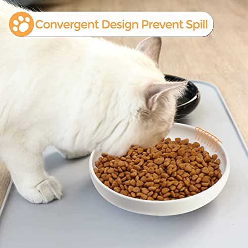 Ceramic Cat Bowls,Shallow Cat Dishes for Food and Water, 6 inch Matte Finish Wide Cat Food Bowl,Whisker Fatigue Free Pet Puppy Kitten Bowl Set of 3,Dishwasher Safe - color: White-3pack