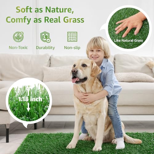 LOOBANI Dog Grass Pee Pads, 18.1x28.1in Artificial Grass Pad for Potty Tray | 2 Pack, Hemmed Edge, Fake Grass for Dogs to Pee On, Washable, Replacement Turf, Outdoor Indoor Pee Grass Patch, Easy to Clean - size: 18.1*28.1 inch