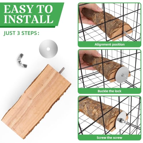 2 Pcs Natural Apple Wood Bird Perch Platform for Cage | Fits Small Parrots (Budgies, Conures) | Flat Top & Bark Underside to Support Foot Health | Tool-Free Mount