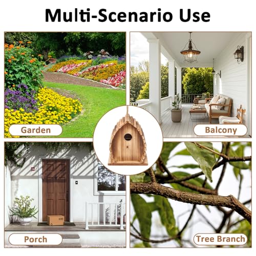 Bird House for Outside Hanging Natural Wooden Birdhouse | 6.3 * 4.7 * 7.4 inch Hanging Bird House for Bluebird Humming Finch Cardinal Wren