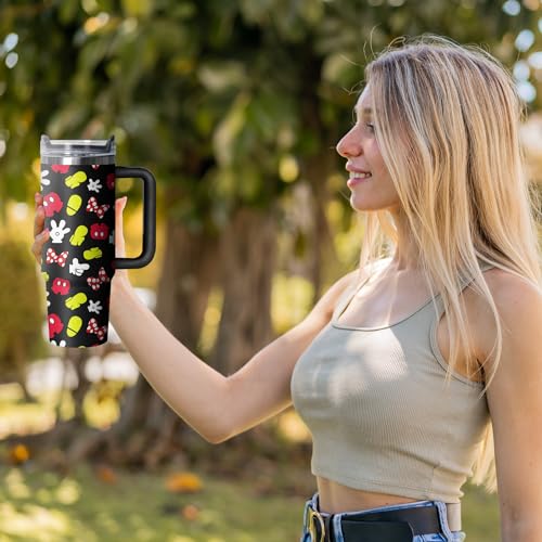 30oz Cartoon Mouse Tumbler with Handle and Straw Lid | Stainless Steel Insulated Tumbler, BPA FREE Travel Coffee Mug Cup for Car Cold and Hot - Birthday, Christmas Gift - color: Mouse, size: 30 Ounces