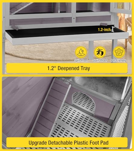 Aivituvin Guinea Pig Cages, Rabbit Hutch with Anti-Chew Frame, Bunny Cage with Cleaning Sliding Tray, 3 Openable Areas, Assemblable Legs, Ramp & Hideout Included - Grey - color: Grape Purple