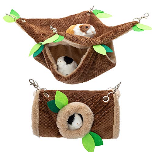 Guinea Pig Hideout, Hammock & Tunnel, Washable Cage Accessories | Warm Soft Fleece Pet House for Guinea Pig, Hamster, Rat, Chinchilla - size: One Size