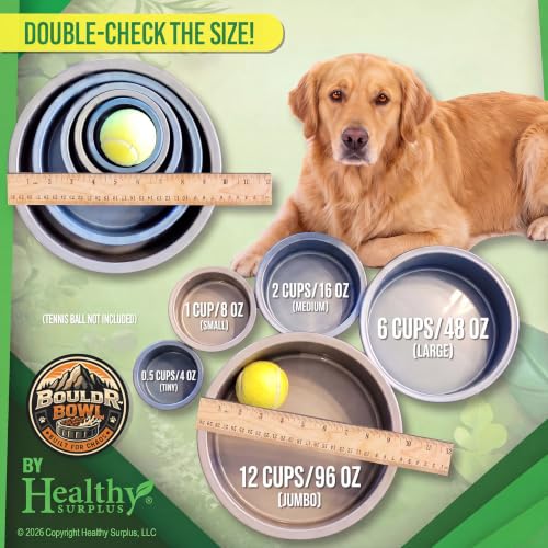 Pet Crock Bowl – Thick Durable Plastic Non-Tip Food & Water - Dogs, Cats, Birds, Lizards & Small Animals – Indoor/Outdoor – Chew Resistant, Easy Clean (Gray, Small 8oz) BouldrBowl by Healthy Surplus® - color: Gray, size: 1 Cup (8oz)