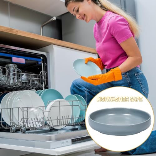 Shallow Elevated Cat Bowls with Bamboo Stand, 6.1 Inch Wide Ceramic Cat Dish Whisker Friendly, 2 Pack Pet Food and Water Plates - color: Grey elevated