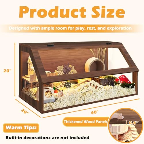 PROLEE Hamster Cage Large Chewproof, 40" x 20" x 20" Sloped Mice and Rat Habitat with Clear View, Solid Built with Lockable Design and Openable Top, Walnut - color: Walnut