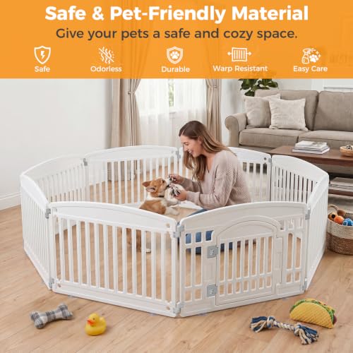 NEWBULIG 24 Inch 8 Panels Dog Playpen, Plastic Pet Play Pen Fence | Portable, Secure Locking Door, Indoor Outdoor Yard RV Camping, Small Medium Dogs, Black - color: White, size: 8 Panels/24IN