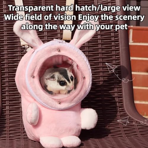 Sugar Glider Bonding Pouch Bonding Pouch Carry for Rat Syrian Hamster Hedgehog Small Pocket Pets, Gerbil Travel Bag Cute Bunny-Shaped Outing Bag with Large Transparent Window (Pink,Large) - color: Pink, size: 3.9"L x 3.2"W x 7.1"H
