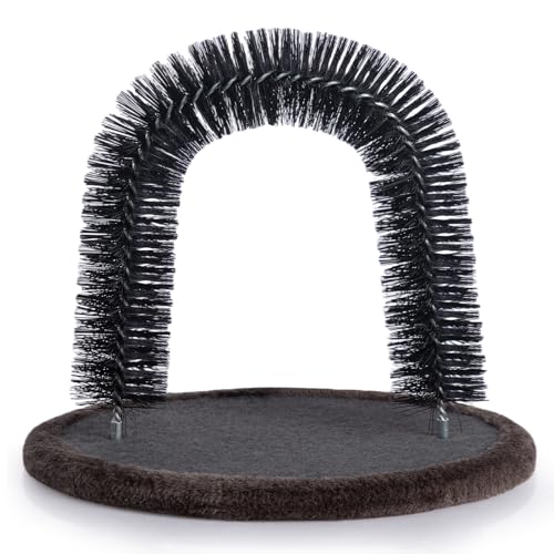 Hollypet Cat Self Back Grooming Hair Cleaner Scratcher Toy Cat Arch Brush | Cat Self Grooming Massager and Scratcher Toy Cat Arch Brush for Back Grooming, Hair Cleaner Pads - color: Dark Brown
