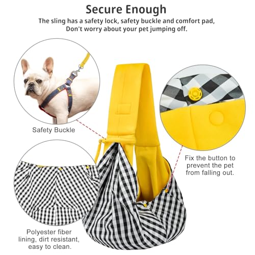 Dog and Cat Sling Carrier - Hands Free Reversible Pet Papoose Bag - Soft Pouch and Tote Design - Suitable for Puppy, Small Dogs Cats Outdoor - color: Yellow
