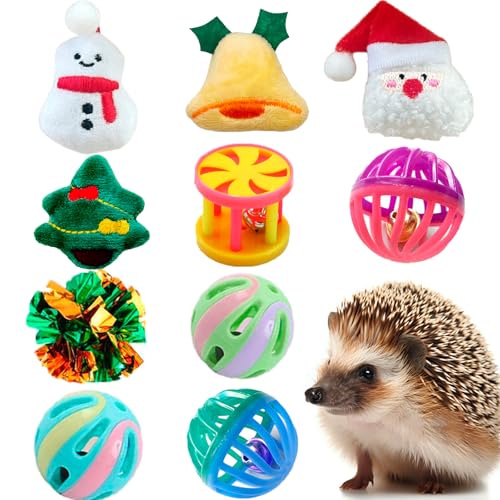 10 pcs Christmas Cute Hedgehog Enrichment Toys Hedgehog Supplies Cage Accessories Small Animal Ball Bell Pet Interactive Stuffed Toys (Christmas) - color: Christmas