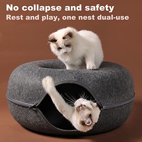 Large Cat Tunnel Bed for Indoor Cats with 3 Toys, Scratch Resistant Donut Cat Bed, Up to 30 Lbs (L 24x24x11, Dark Grey) - color: Dark Grey