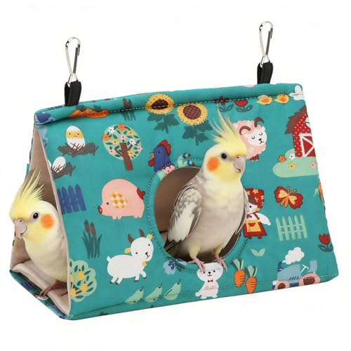 Rypet Bird Nest House, Bird Bed for Cage, Hanging Hammock Bird Hut,Forest M | Warm Plush Cotton Comfort, Side Hole Entry, Dual Hanging Straps for Cage, Machine Washable, Green Bird Tent - color: Forest Green, size: Medium (Pack of 1)