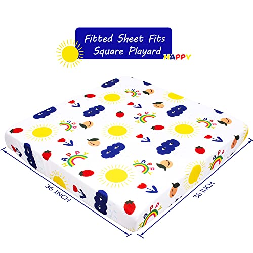 Cloele Square Playard/Playpen Baby Fitted Sheets, 36 X 36in, Rainbow | Perfect for Portable Playard 36x 36in Mattresses, Square Pack and Play Crib Sheets, Ultra Soft Microfiber, For Girls - color: Summer Rainbow, size: 36"x36"