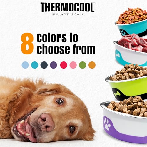 Thermocool Insulated Stainless Steel Pet Bowl - 64 Oz (XL) Non-Slip Feeding Dish Reduces Sliding & Spills, Keeps Water Cold & Food Warm, Dishwasher Safe (Light Blue) - color: Lt. Blue, size: XL 64 Oz