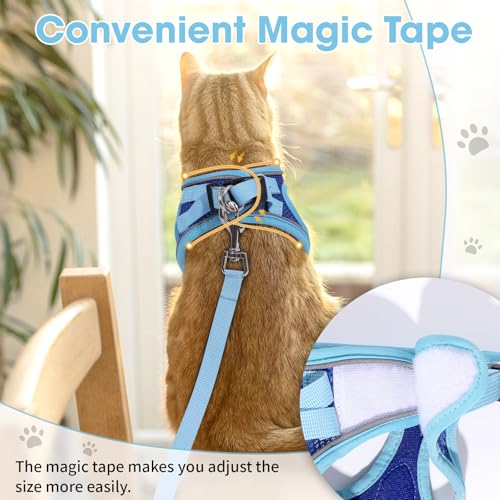 Cat Vest Harness and Leash Set, Escape Proof Kitten Harness Blue XS | Safe Reflective Strips, Adjustable Easy Wear Kitty Harness, Sturdy Clip Buckle, Breathable Mesh , for Kitty Puppy Bunny Walks - color: Blue, size: XS