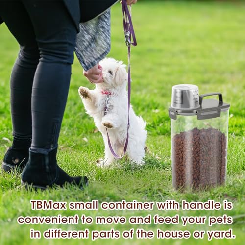TBMax Small Dog Cat Food Storage Containers 2 Pack, Travel-Friendly Pet Food Container with Spout & Measuring Cup, Kid-Friendly Pet Feeding Dispenser, Portable Dog Treat Bird Seed Container -Grey - color: Dark Grey -2Pcs 3Qt