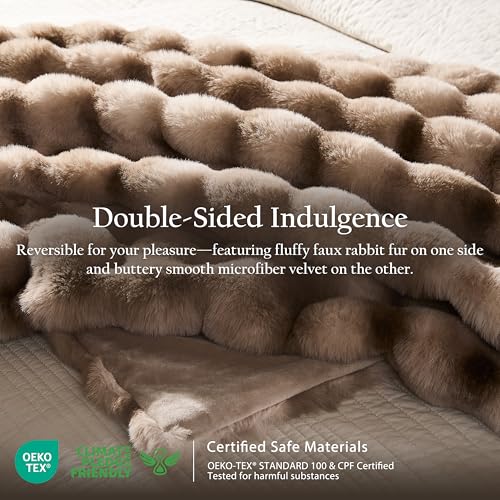 WDCOZY Luxury Bubble Throw Blanket, Faux Rabbit Fur Mink Plush Throw for Couch, Sofa and Bed, Soft Fluffy Fuzzy Furry Cozy Blanket, Thick and Warm for Women, 50x60 inches, Tie-Dye Grey, 950 GSM - color: Tie-dye Brown, size: Throw (50" x 60")