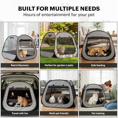LAFYETTE. - US Based, Portable Cat Playpen, Trapezoidal Stable Design, Foldable Pet Tent for Indoor Outdoor Use, Cat Dog Play Enclosure, Kitten Puppy Kennel Crate, Pet House, Easy Setup, 33" x 26.5" - size: Medium (33"L x 26.5"H)