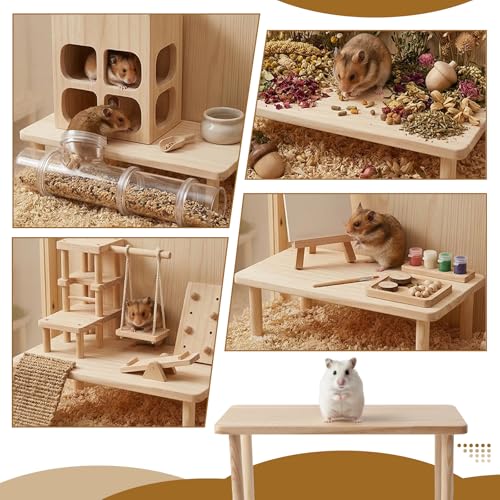 cobee 9.84x4.72x4.72in Hamster Play Wooden Platform, Hamster Cage Platform Hamsters Hideout Decorations Cage Accessories Small Animal Wood Stand for Mice Hamsters Squirrel Small Animal