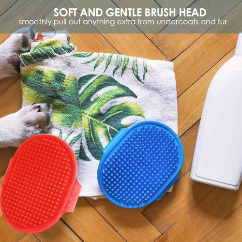 4 Pack Dog Grooming Brush, Premium Soft Silicone Pet Bath Brushes with Adjustable Handle, Shampoo Soothing Comb for Wet Dry Long Short Haired Dogs & Cats Massaging, Deshedding - color: Green+Blue+Red+Yellow