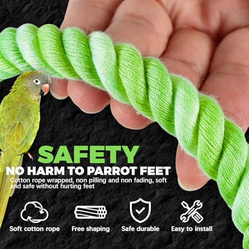 3PCS Bird Rope Perch for Parrots, Bird Cage Climbing Rope Toys Accessories,Bendable Climbing,Perch Swing,Stand Climbing Stand Toy for Cockatiels, Lovebirds, Budgies, Parakeets(11.8" 31.5" 55.1") - color: Green