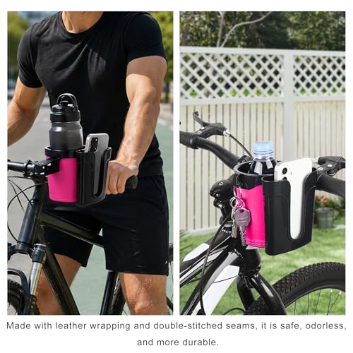 Bike Cup Holder, Motorbike Handlebar Drink Bottle Cage with Cell Phone & Key Holders, Universal Water Bottle Cage Beverage Holder for Most Motorcycles Scooters Bikes (Black & Pink) - color: Black & Pink