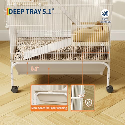 Garvee Ferret Cage, 47" h Large Nation Cage with 3 Removable Ramps, Food Bowl, Water Bottle, Metal Small Animal Cages on Wheels for Chinchillas, Guinea Pigs, Rabbit, Sugar Glider