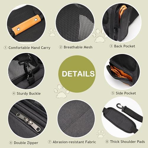 JUNGYOON Cat Carrier, Expandable Airline-Approved Soft-Sided Pet Travel Bag for Cats, Small Dogs & Small Pets, Breathable Mesh Design with Multi-Pockets & Fleece Pad (Dark Grey) - color: Dark Grey, size: 17.0"L x 11.0"W x 11.0"H