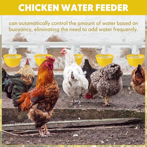 LemonRoad 30 Set Automatic Chicken Waterer Cups with 1/2" PVC Tee Fitting Chicken Drinking Bowl, Poultry Drinker Mounting Hole Opener,Water Dispenser Feeder for Duck, Goose, Pigeon(Dark Yellow) - color: Dark Yellow