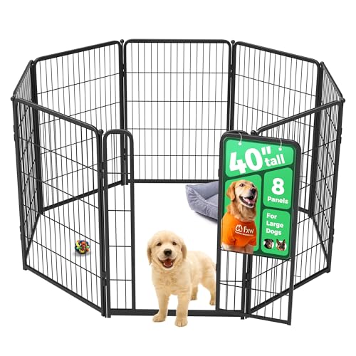 FXW Homeplus Indoor Dog Playpen, 40" H, 8 Panels, for Medium & Large Dogs | Stress-free play, Heavy-duty, Semi-open design, Easy setup, Threshold-free gate, Expandable, Patented - color: Black, size: 40"H