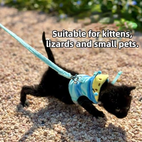Ferret Harness and Leash Set - Small Animal Soft Fleece Vest with Safe Bell Halloween Outfit Adjustable Traction Rope Outdoor Walking Training Leash for Ferret Bearded Dragon Kitten Rabbit (Blue) - color: Blue