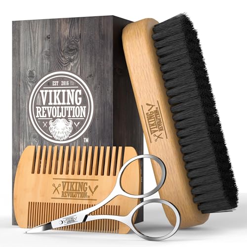 Viking Revolution Beard Comb and Beard Brush Set with Velvet Pouch - style: Beard Comb & Brush