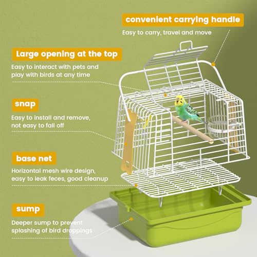 Small Bird cage,Travel Cage for Birds and Small Animals, Parakeet cage,Bird Carrier Travel cage,Bird Travel cage, jaulas para pájaros,Green,(Green,L) - color: Green, size: 11.8"L x 7.9"W x 9.1"H